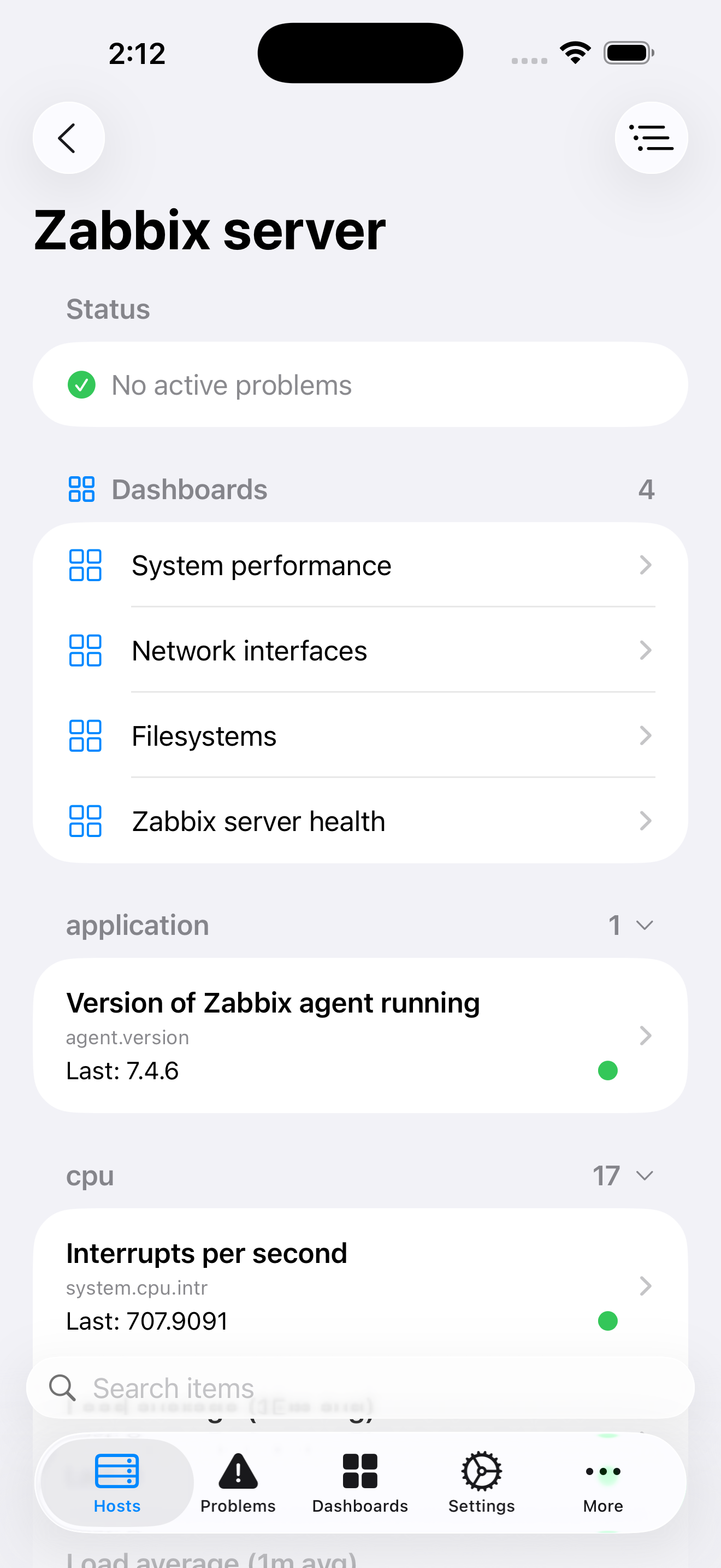 Grafo host metrics view
