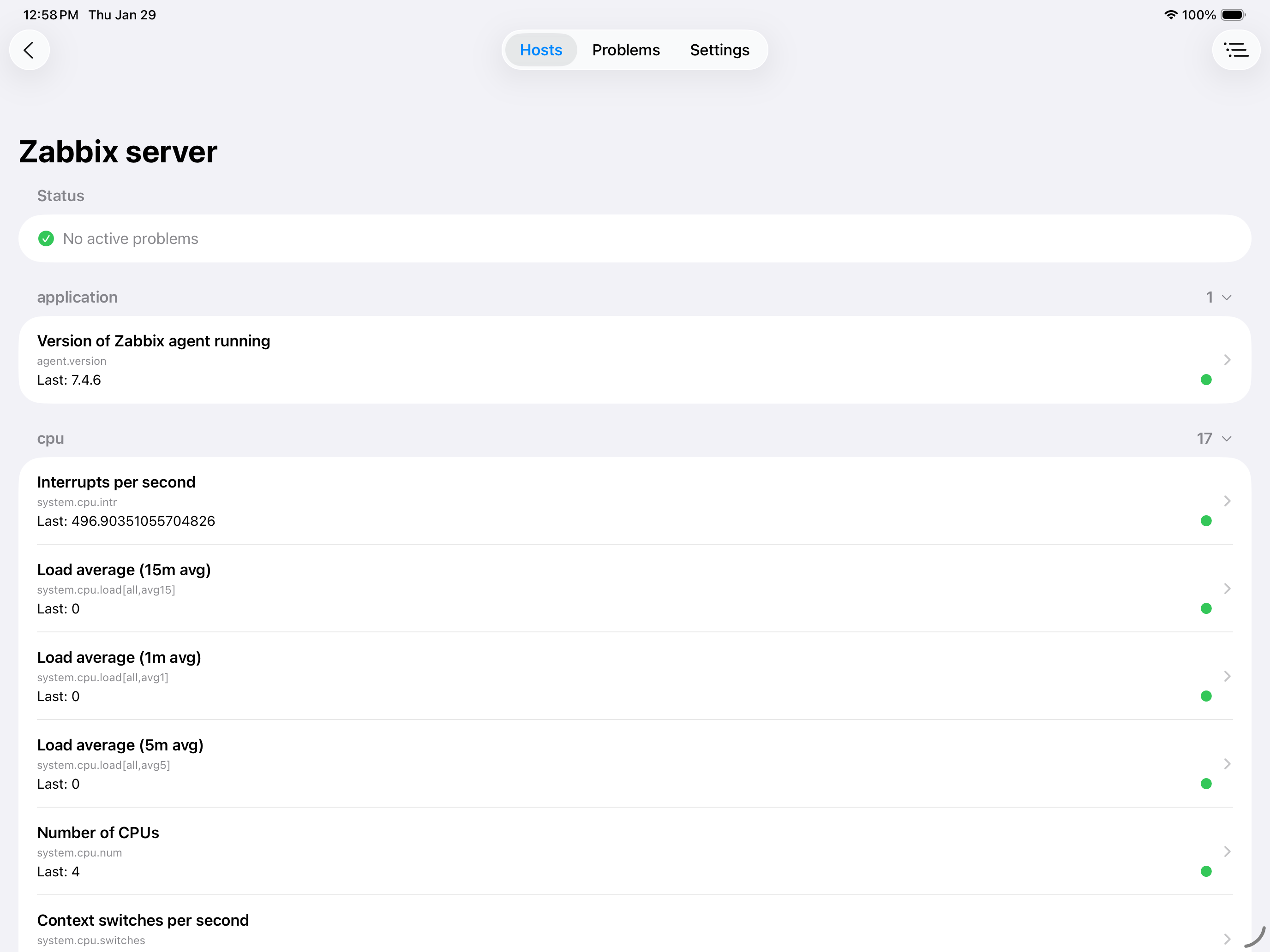 Grafo on iPad - Host metrics